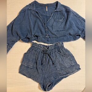 Free People High Waist Denim Blue Shorts